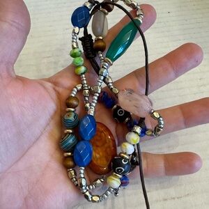 Art Glass Necklace Orange Dragon Vein Agate Beaded Colorful Adjustable Jewelry